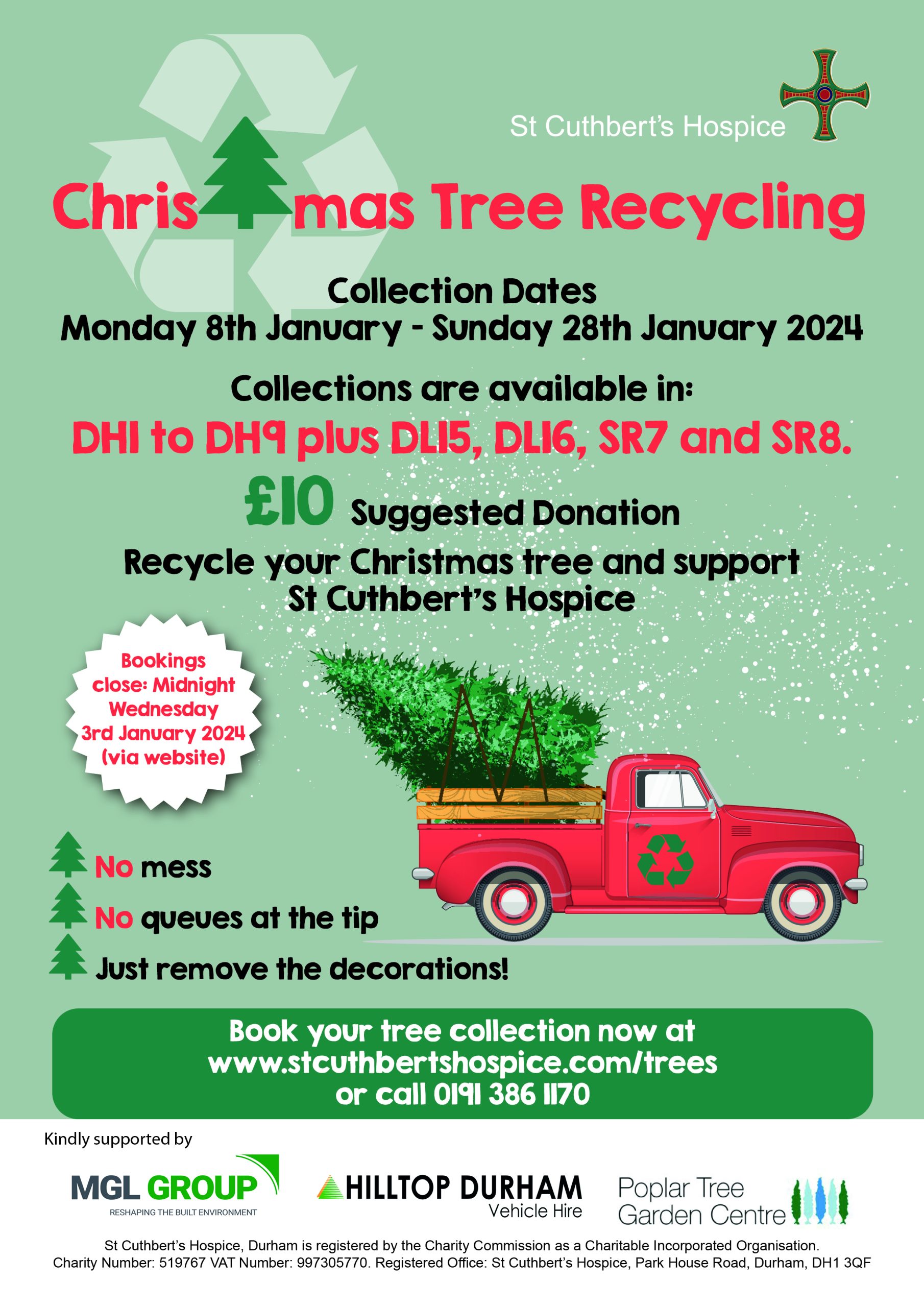 Christmas Tree Recycling St Cuthbert's Hospice