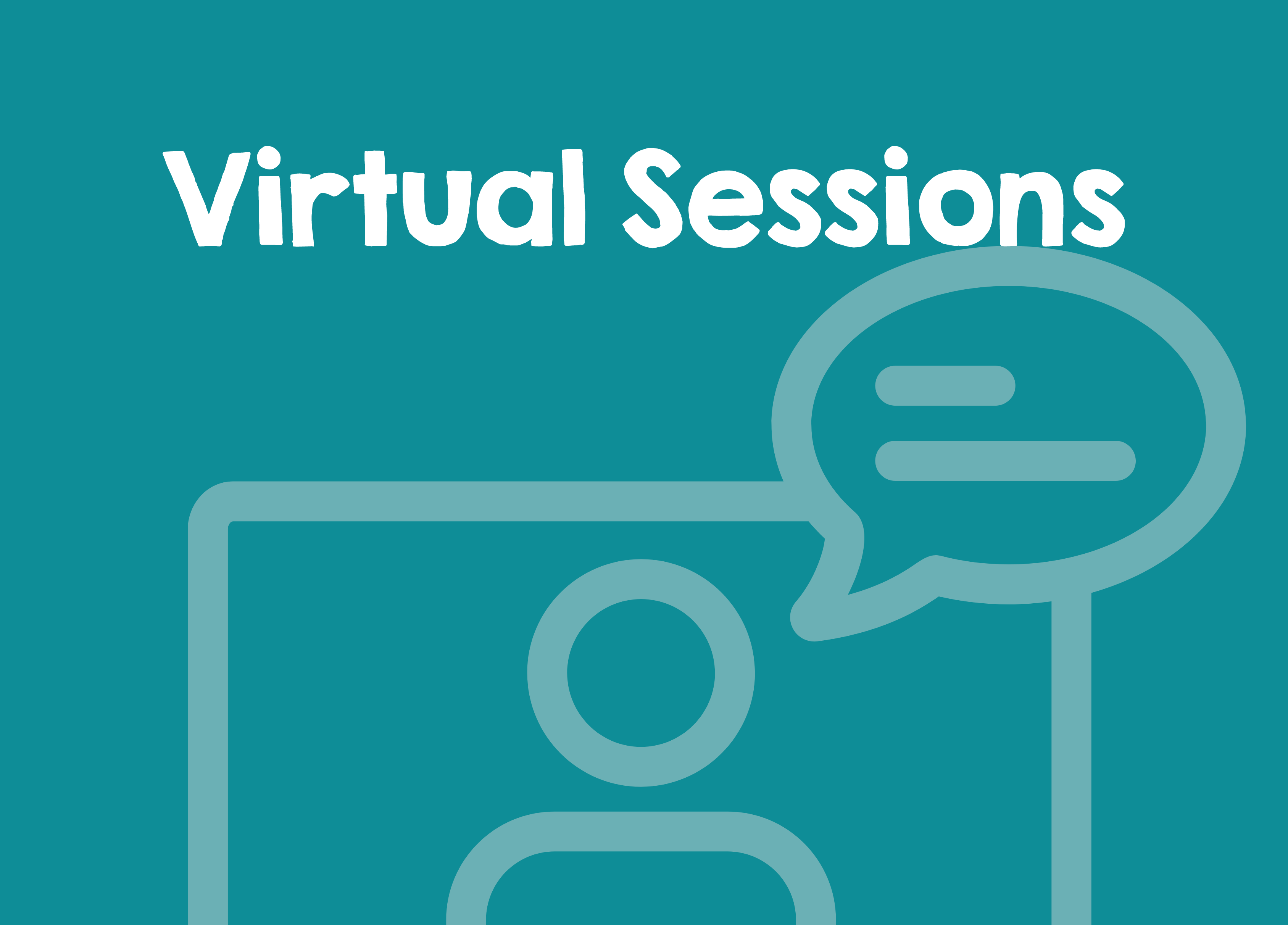 Virtual Sessions and graphic of laptop with person icon and speech bubble